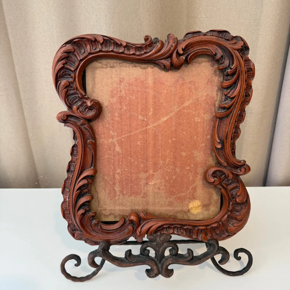 Vintage Ornate Scrollwork‎ Picture Frame Brown Faux Wood Baroque Rococo Style